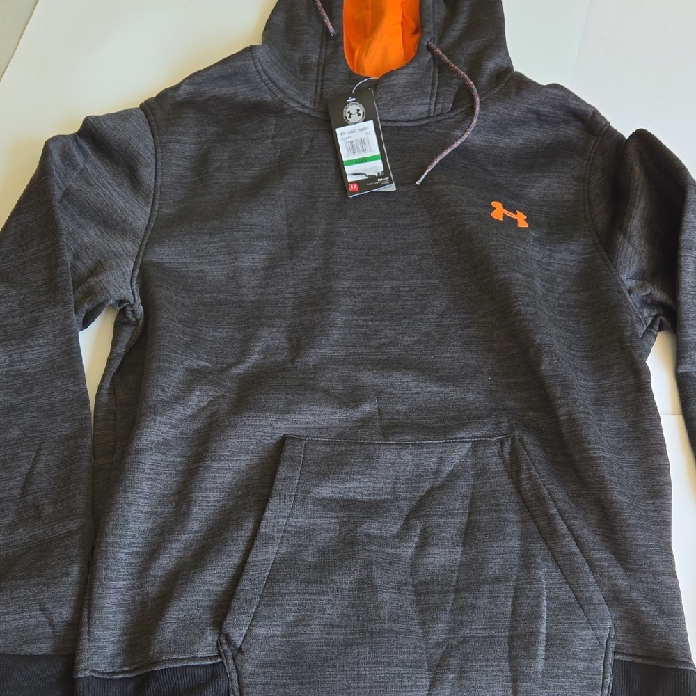 Under Armour Men's Charcoal Hoodie with Orange Logo